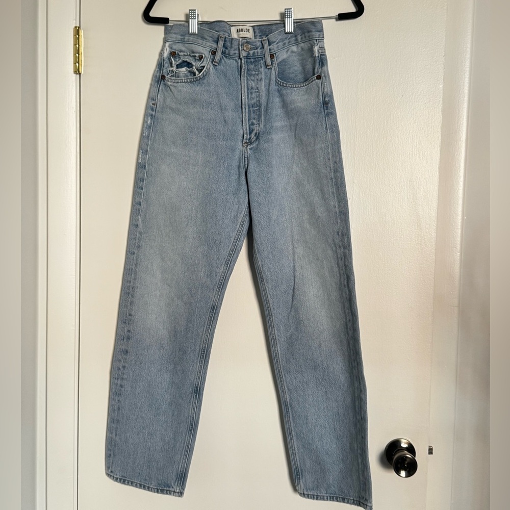 AGOLDE Jeans Size 26 Light Wash High Rise Straight Leg Distressed Denim